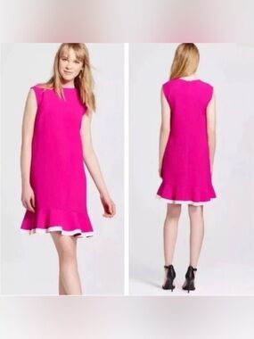 Victoria Beckham for Target Bright Hot Pink Strapless-Look Ruffle Hem Dress